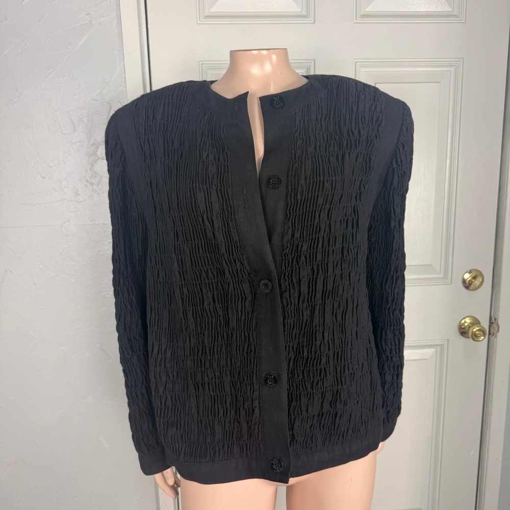 Vintage 90s Bis Bis Gene Ewing Jacket 6 Cotton Button Crinkle Smocked V13